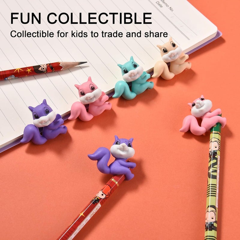TDOCK 24Pcs Pencil Top Erasers for Kids, Squirrel Pencil Erasers Toppers Bulk, Cute Cap Erasers for Party Favors Classroom Rewards - Image 4